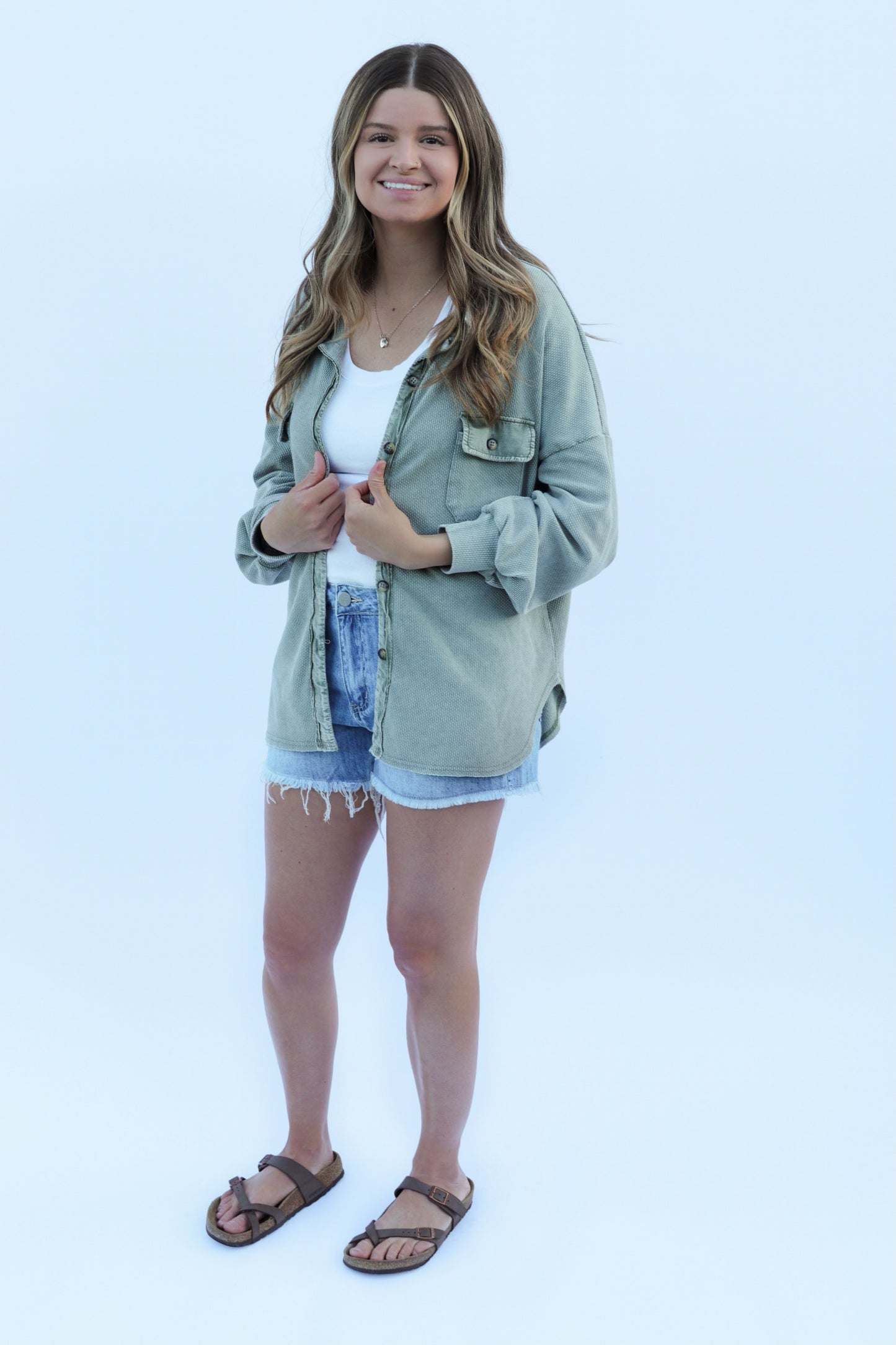 Sage Textured Button Up