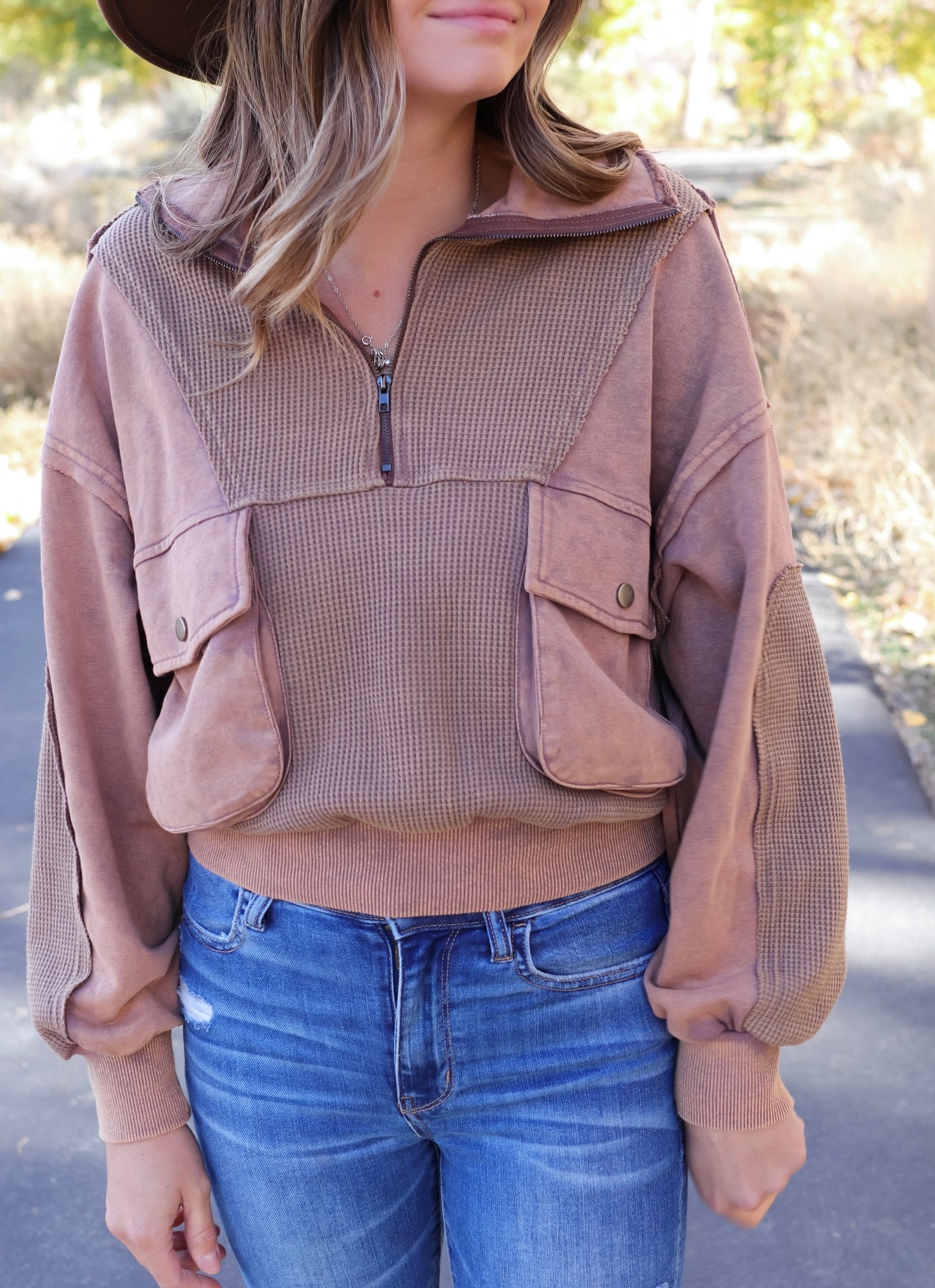 Mocha Half Zip Sweatshirt