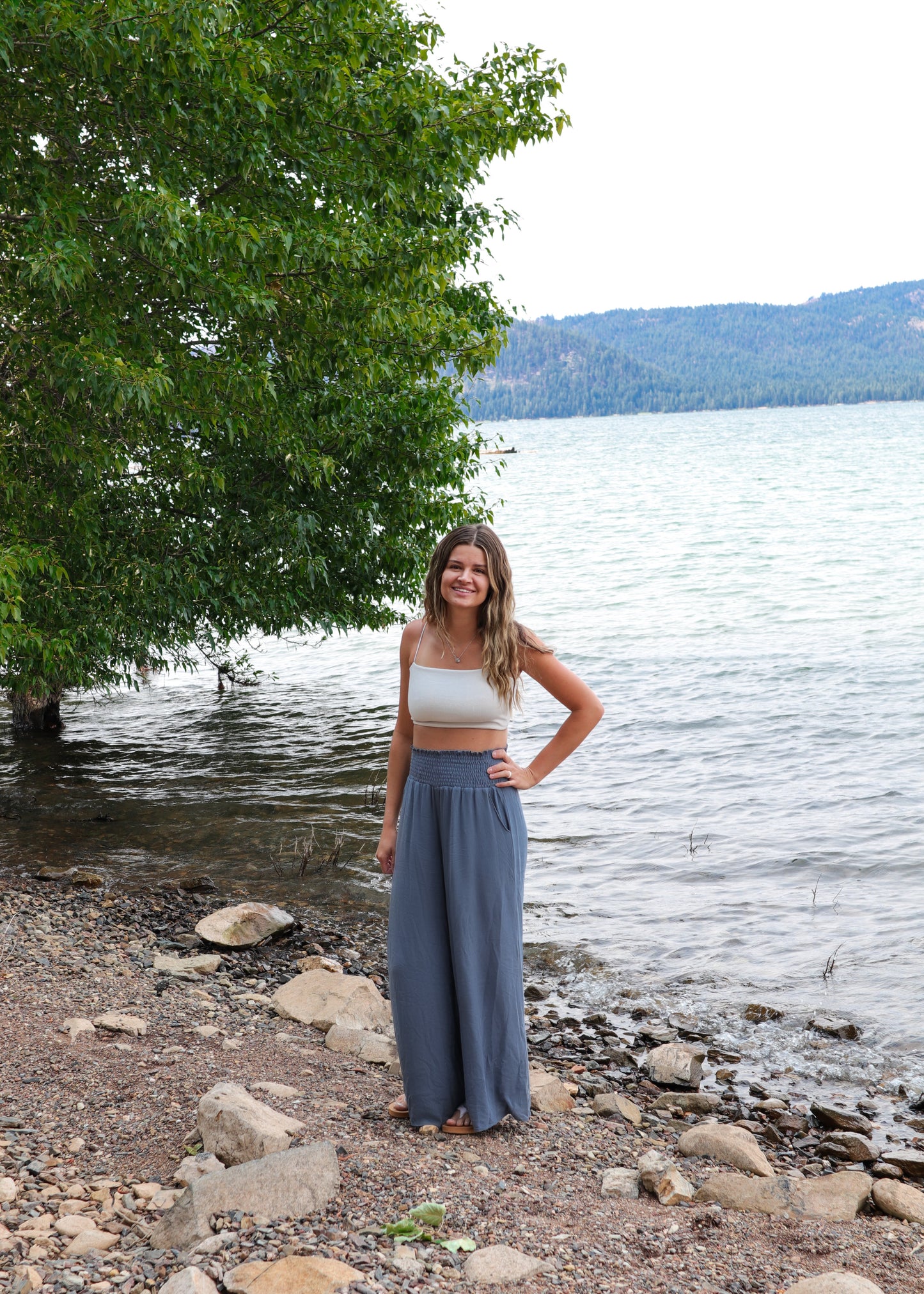 Dusty Blue Flowy Pants
