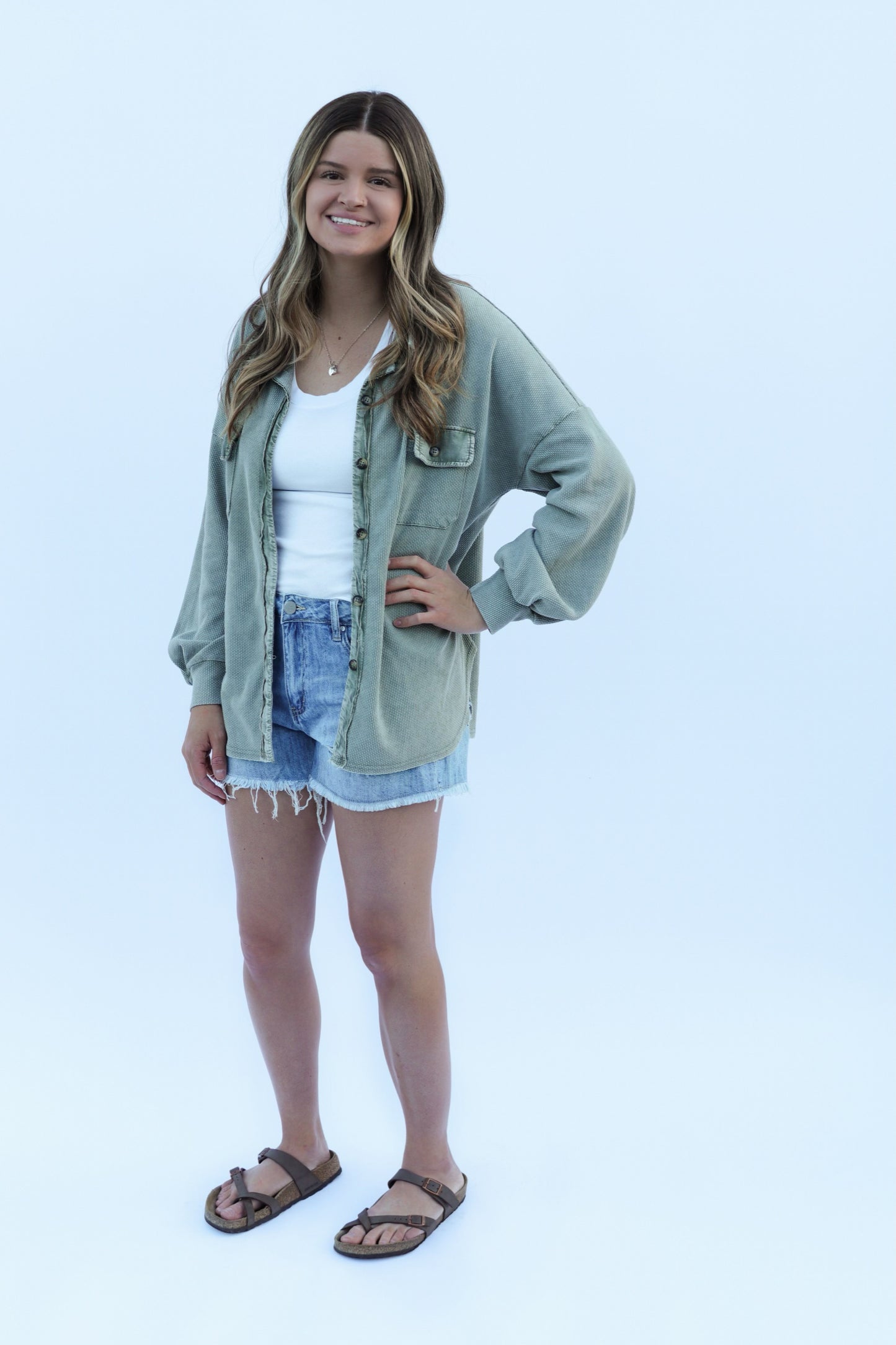 Sage Textured Button Up