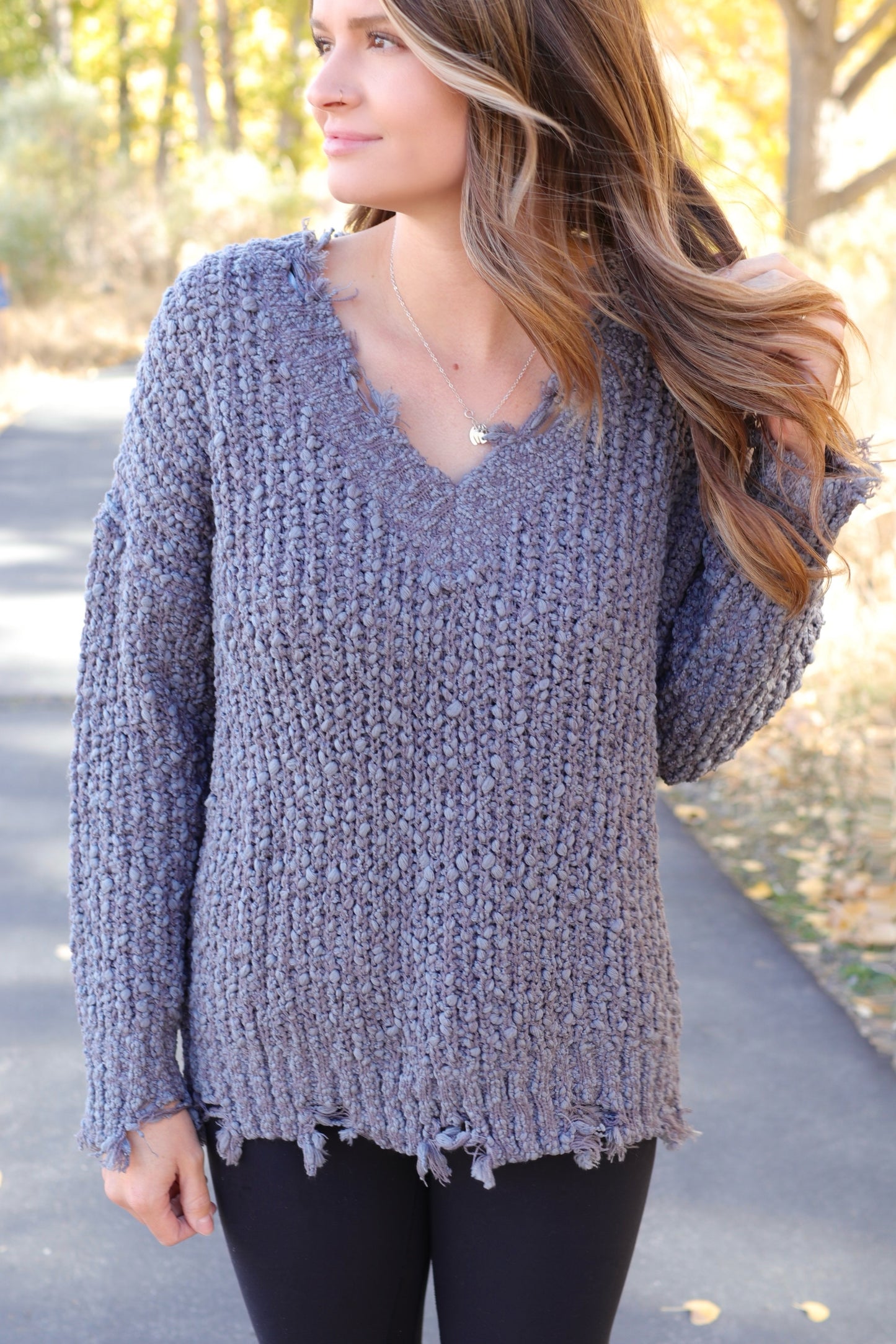 Charcoal Distressed Knit Sweater