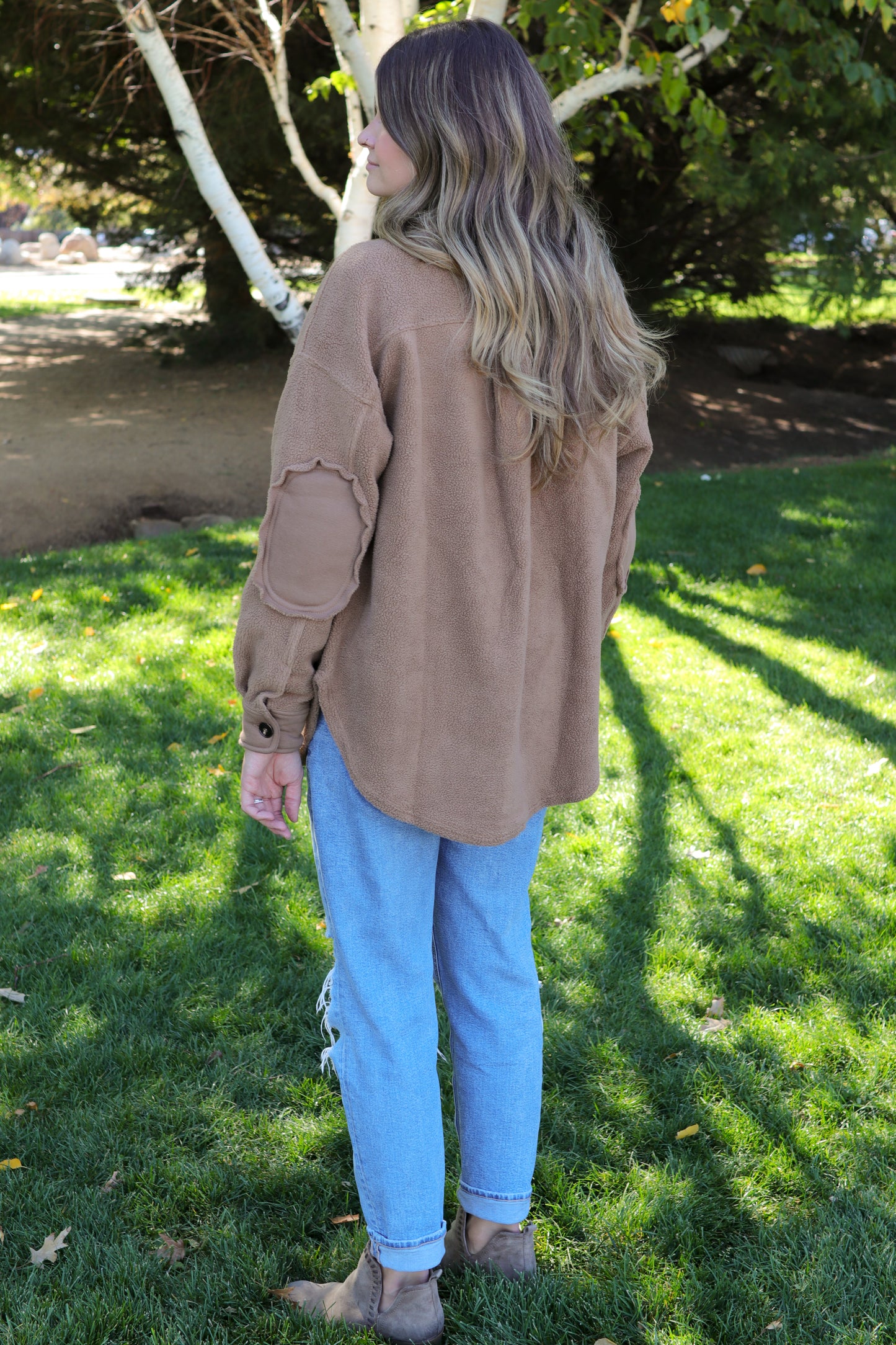 Mocha Fleece Button Down Jacket