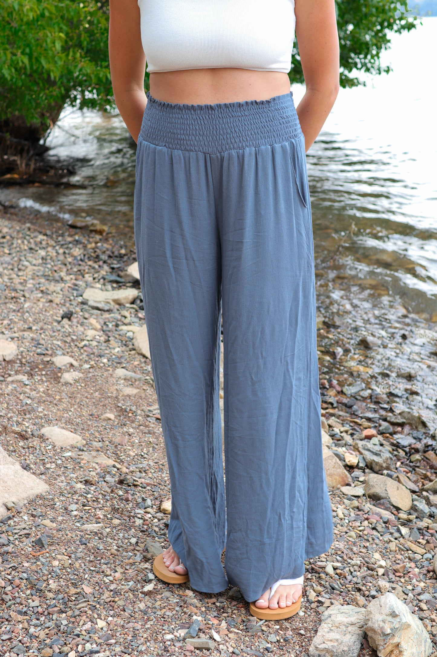 Dusty Blue Flowy Pants