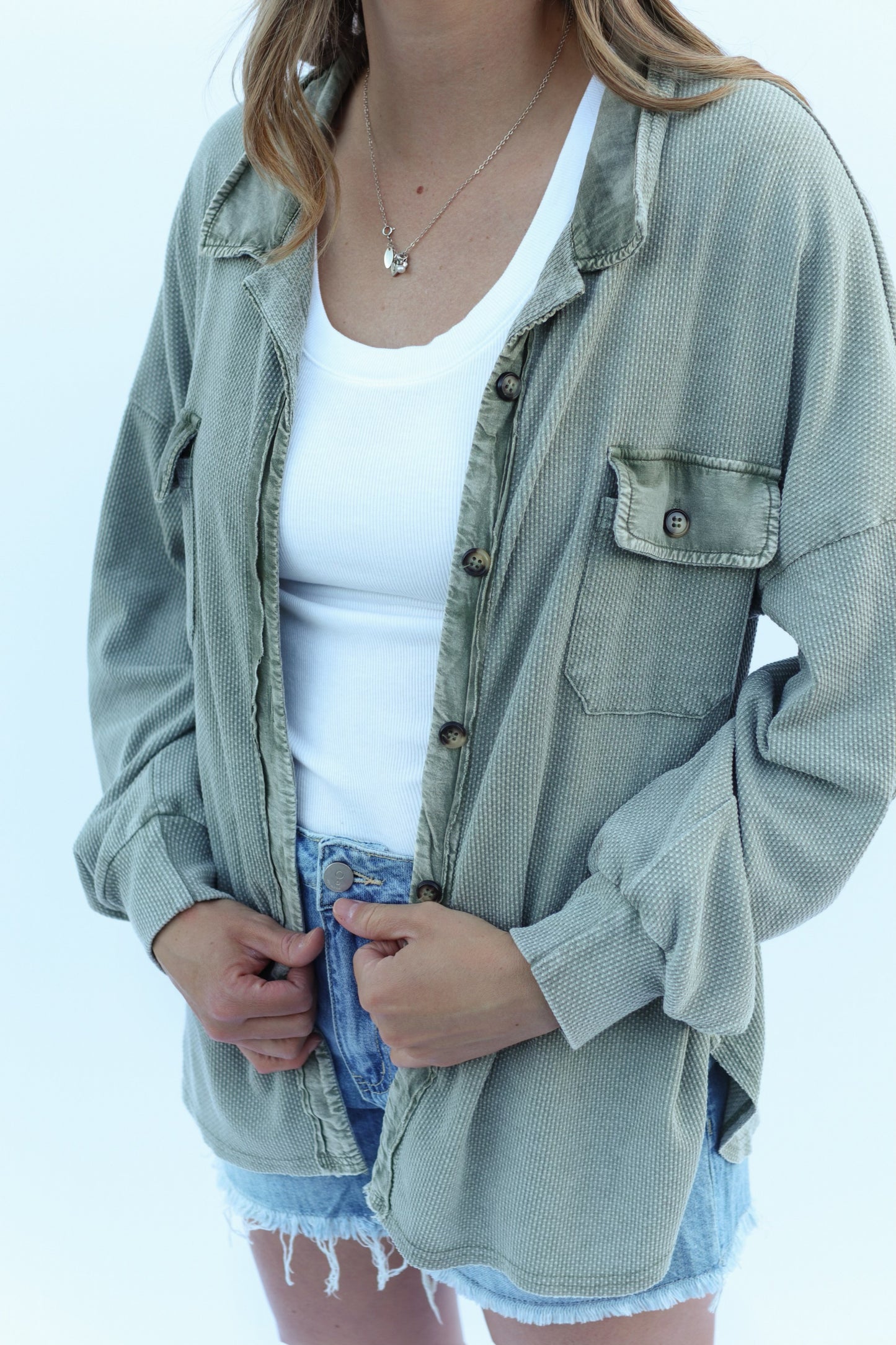 Sage Textured Button Up