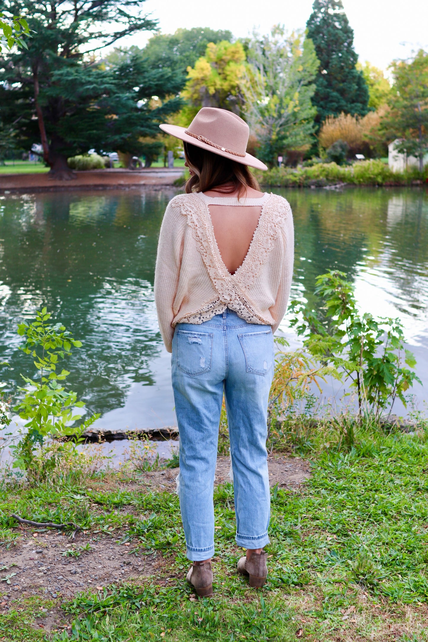 Lace Open Back Sweater