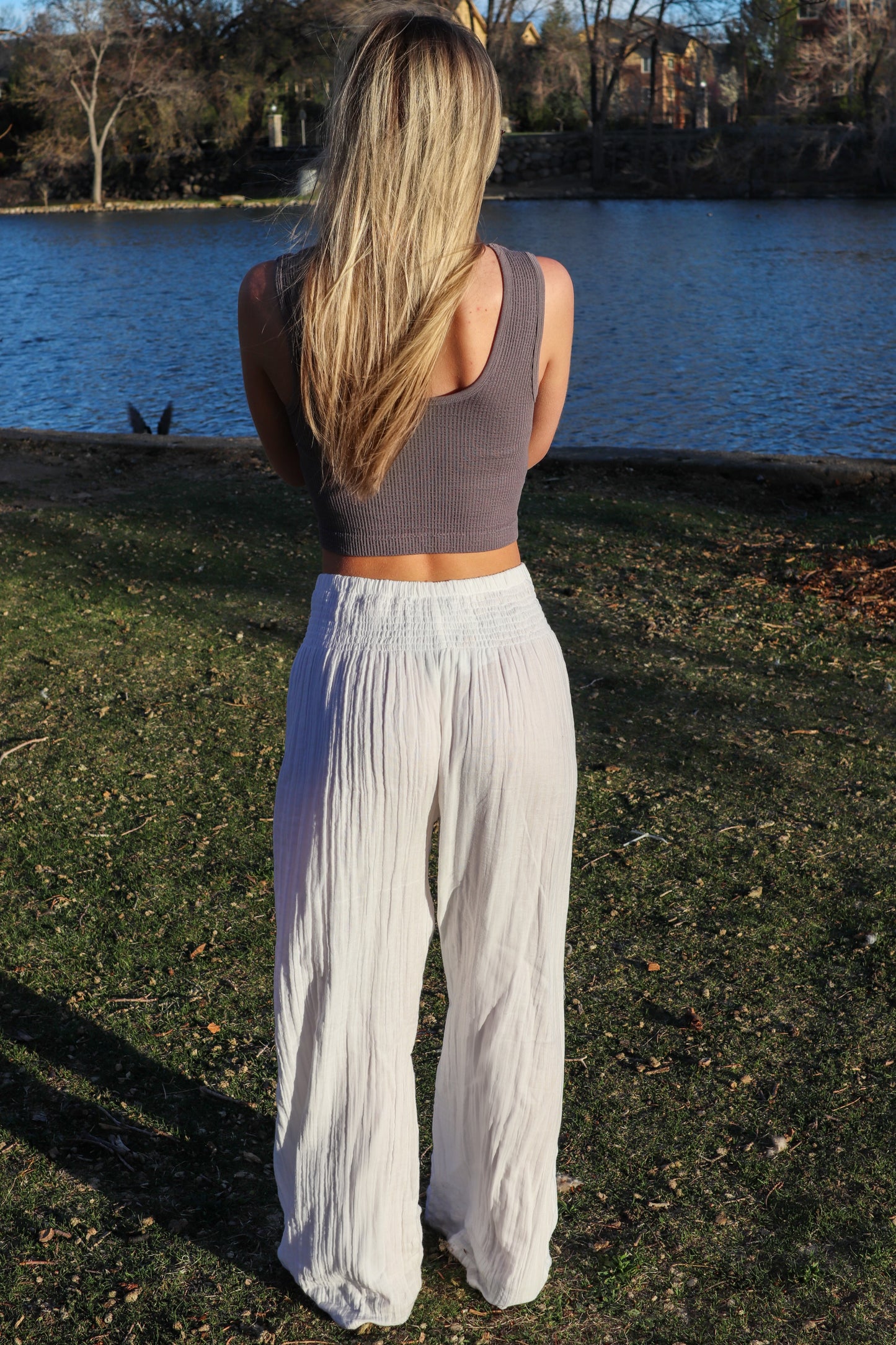 White Flowy Pants