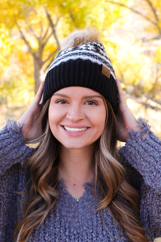 Aztec Black Beanie