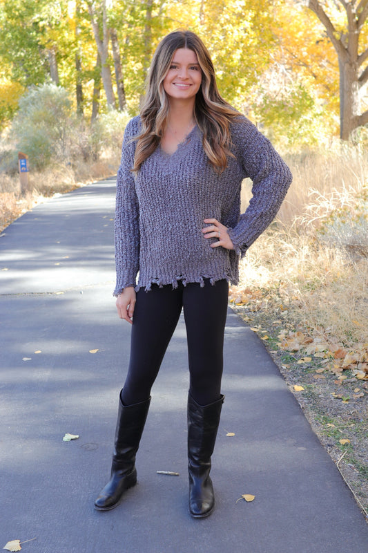 Charcoal Distressed Knit Sweater