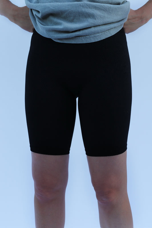 Black Ribbed Biker Shorts