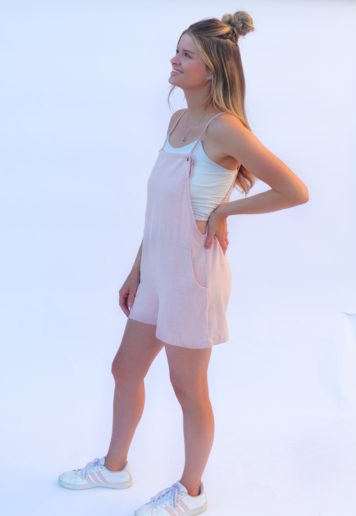 Petal Pink Linen Romper