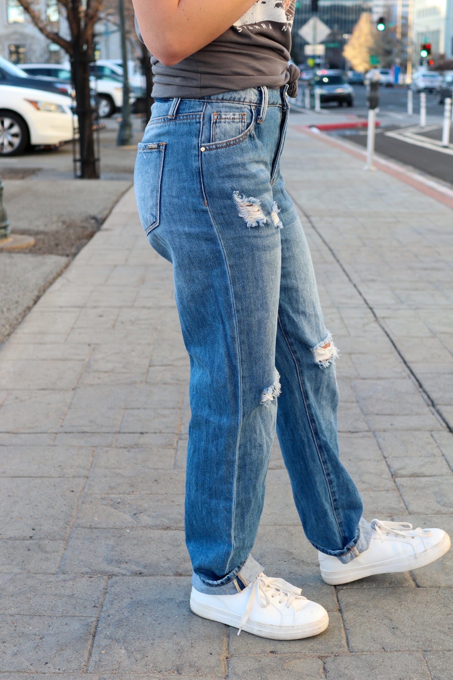 Medium Wash High Rise Straight Jeans