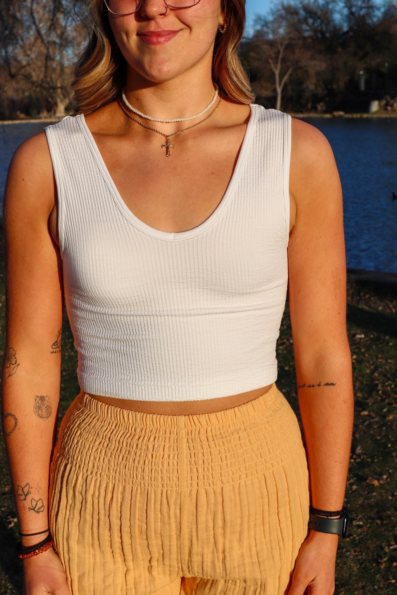 White Cropped Tank Top