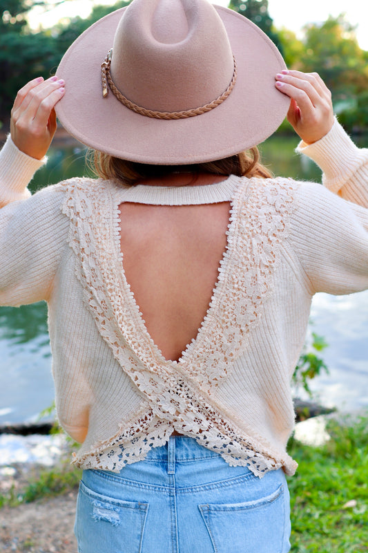 Lace Open Back Sweater