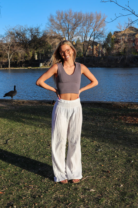 White Flowy Pants