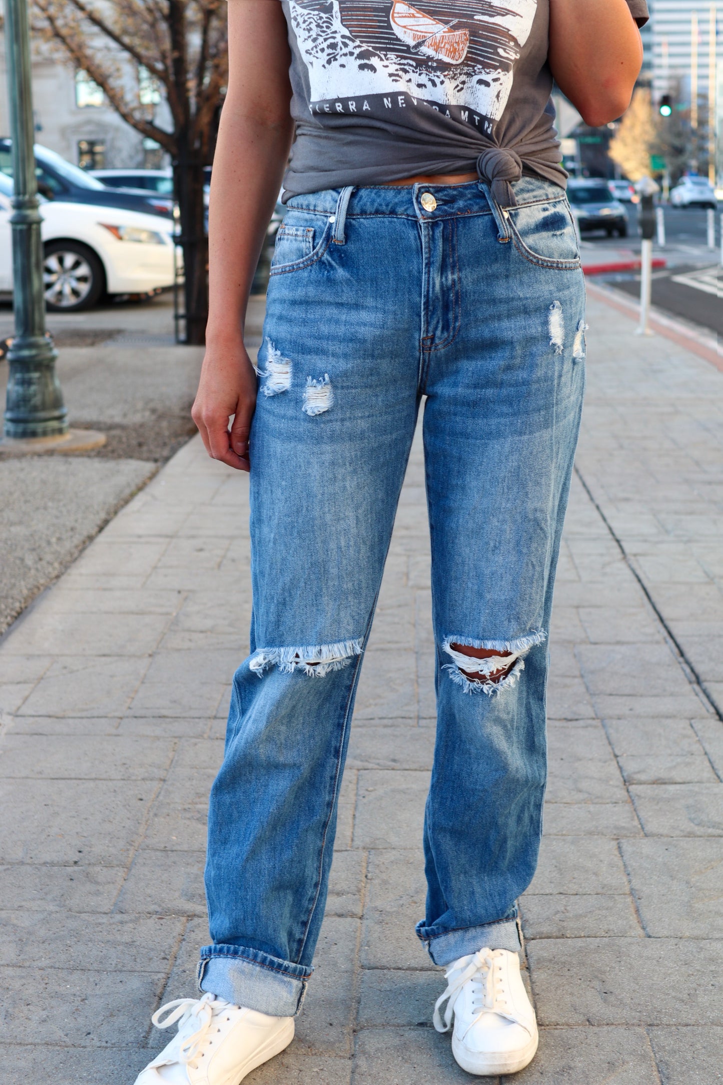 Medium Wash High Rise Straight Jeans